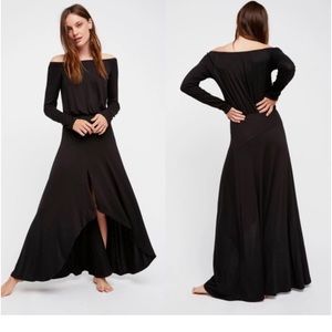 Free People Beach Black Long Sleeve Jupiter Maxi Dress